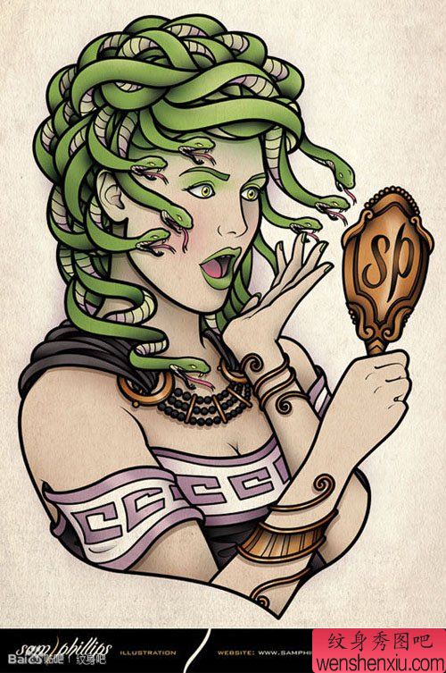 经典很酷的一幅美杜莎纹身手稿