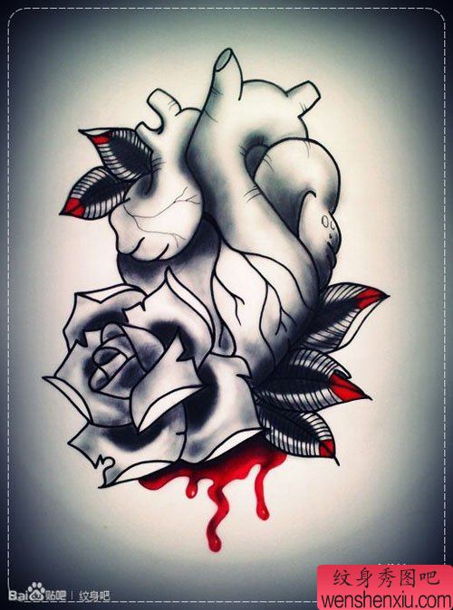 经典流行的一幅心脏纹身手稿