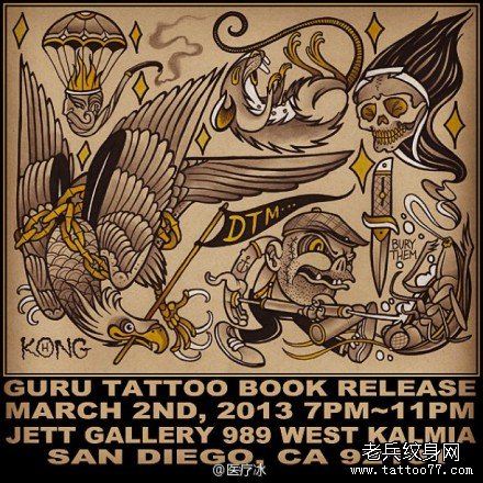 流行很酷的old school的老鹰纹身手稿