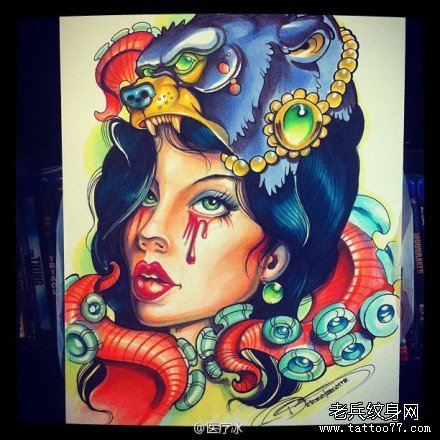 流行漂亮的new school的美女纹身手稿