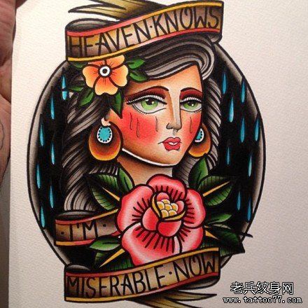漂亮流行的old school美女纹身手稿