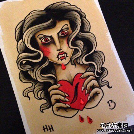 流行经典的old school吸血鬼美女纹身手稿