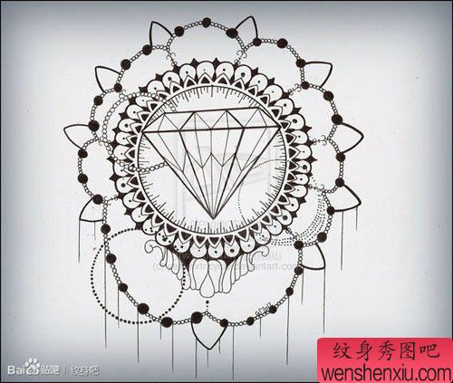 唯美流行的一幅钻石与蕾丝纹身手稿