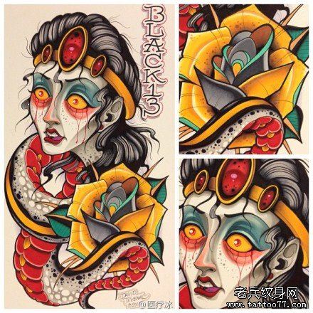 另类很酷的new school美女纹身手稿