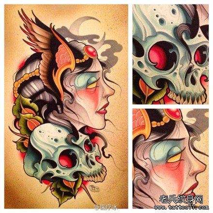 流行漂亮的new school美女纹身手稿