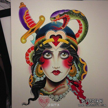 漂亮流行的new school美女纹身手稿