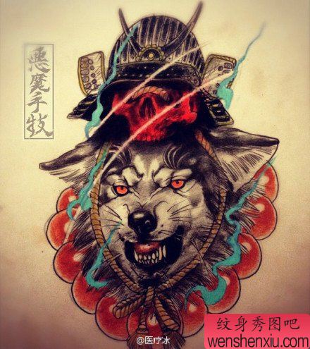 一幅凶狠经典的狼头纹身手稿
