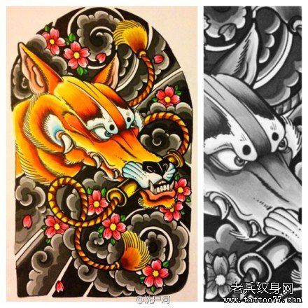 一幅流行经典的手臂狐狸纹身手稿