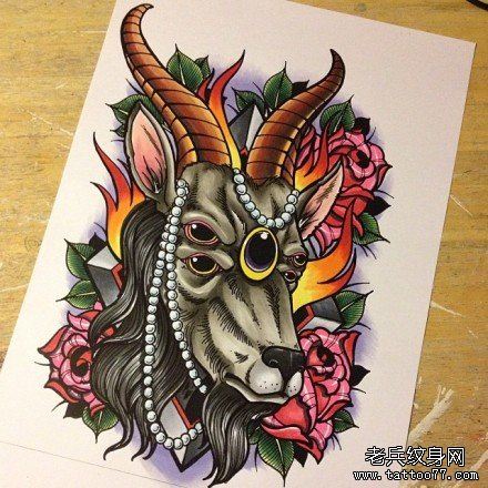 流行很帅是一幅羊头纹身手稿