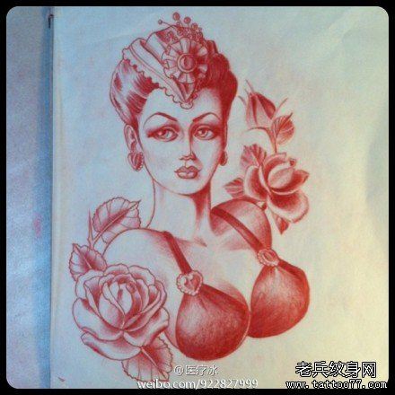 精美漂亮的一幅美女纹身手稿