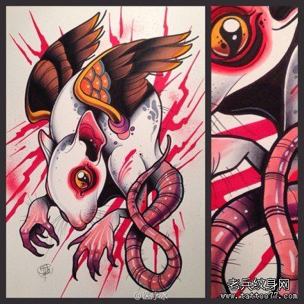 一幅另类变异的老鼠纹身手稿