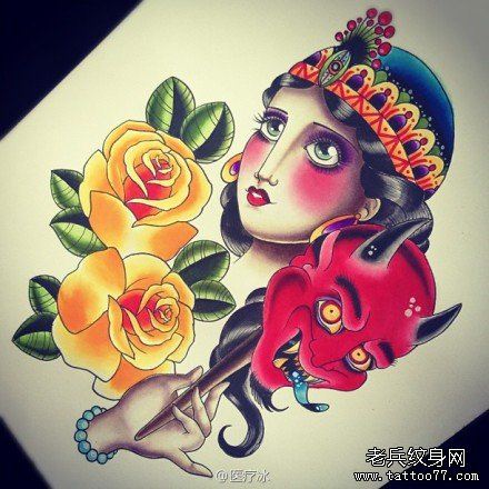 流行漂亮的school风格的美女纹身手稿