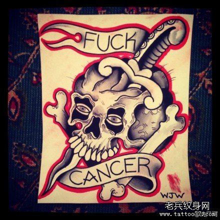流行很帅的一幅骷髅匕首纹身图案