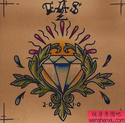 一幅精美流行的钻石纹身手稿