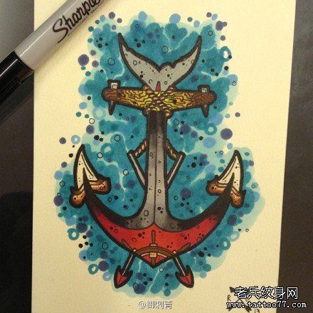 流行流行的一幅船锚纹身手稿