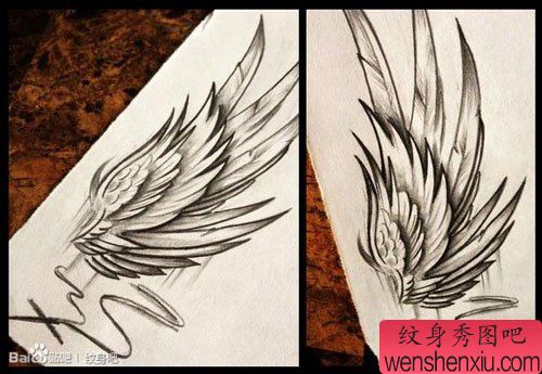唯美流行的一幅翅膀纹身手稿