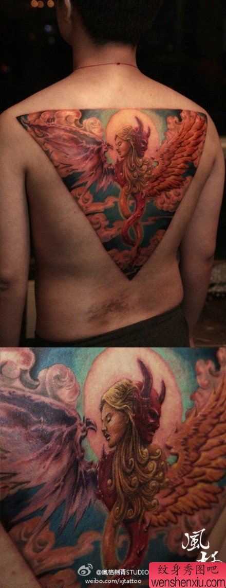 后背超帅很酷的天使与恶魔纹身图案