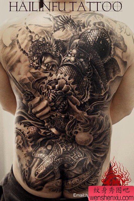 超酷很帅的满背小李广花荣纹身图案