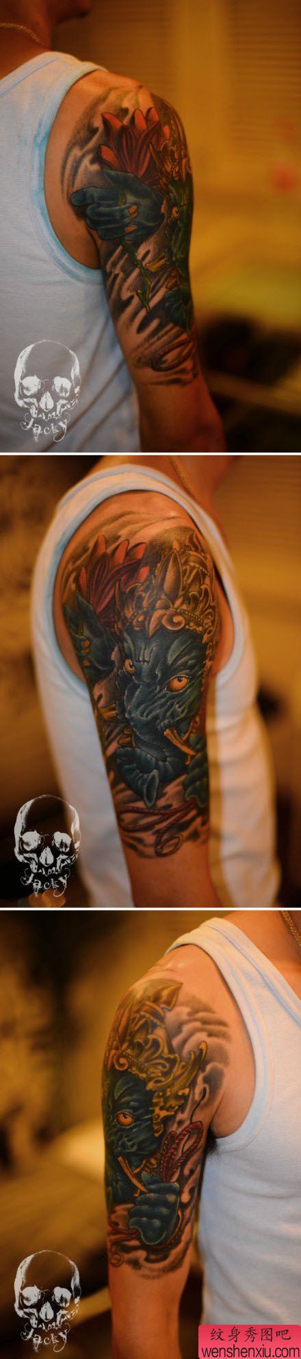 手臂很酷帅气的象神纹身图案