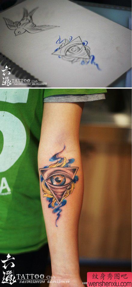 手臂精美流行的全视之眼纹身图案