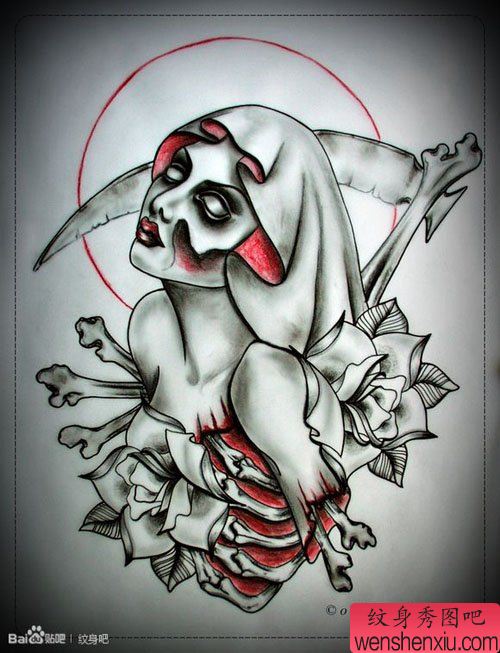 流行另类的一幅僵尸美女纹身手稿