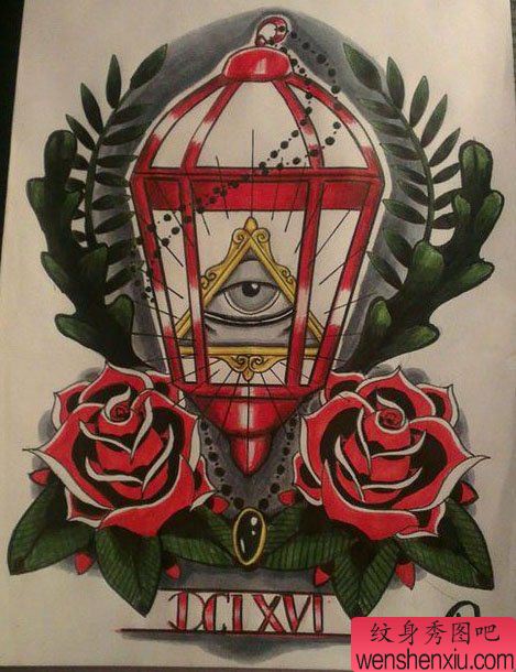 流行很帅的一幅上帝之眼纹身手稿