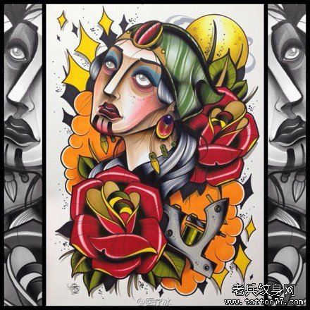 流行流行的new school美女纹身手稿