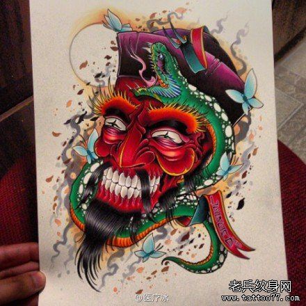 流行很帅是的一幅恶魔纹身手稿