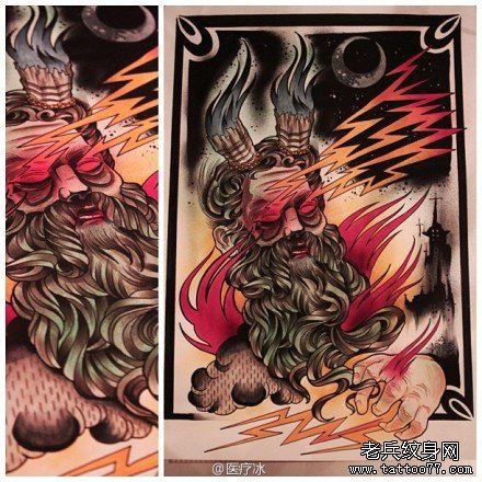 流行另类一幅欧美老头纹身手稿