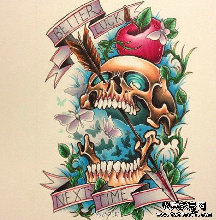 流行很帅的一幅骷髅纹身手稿