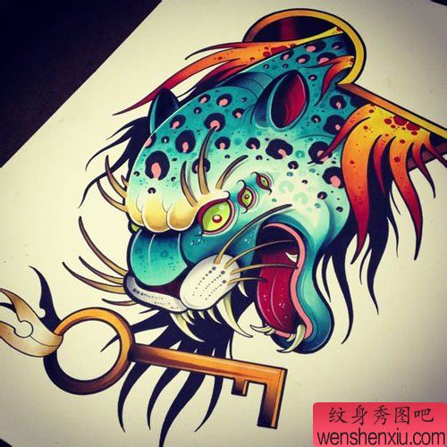 流行超帅的豹头纹身手稿