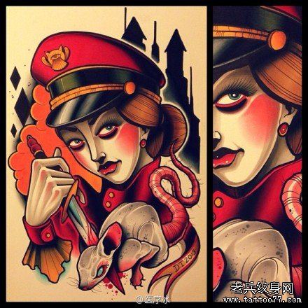 流行漂亮的欧美school风格的美女纹身手稿