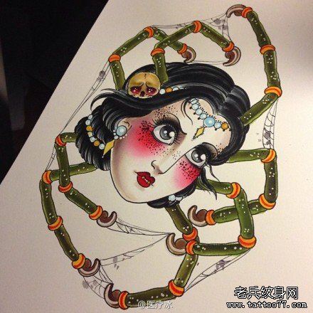 另类很帅的一幅蜘蛛精纹身图案