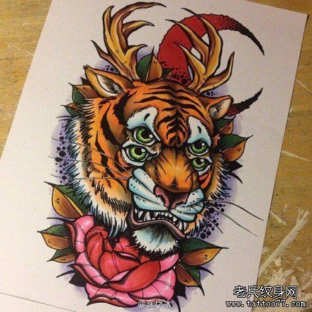 流行流行的一幅四眼虎头纹身手稿
