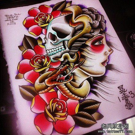 流行漂亮的一幅school美女纹身手稿