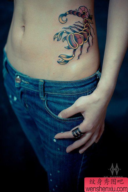 腹部简单流行的一幅蝎子纹身图案