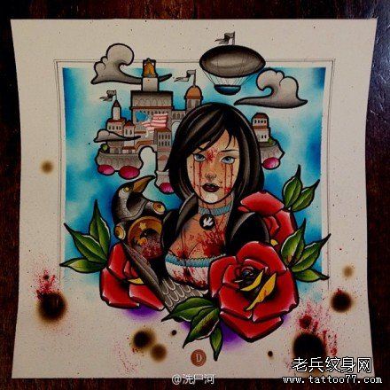 另类流行的一幅美女纹身手稿