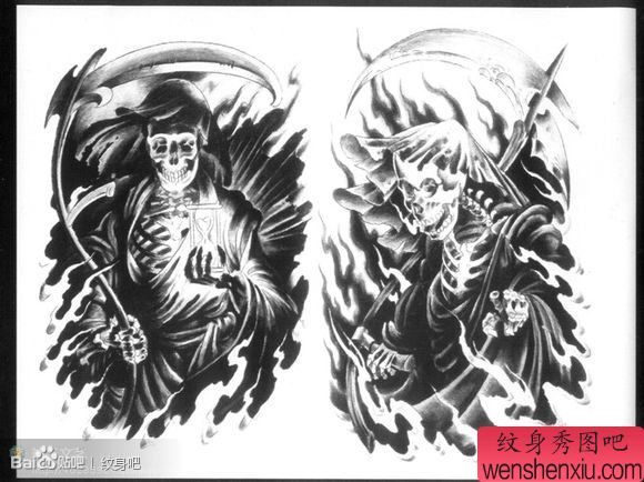 流行很帅是的一组死神纹身手稿