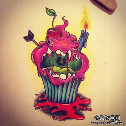 简单流行的一幅冰激凌纹身手稿