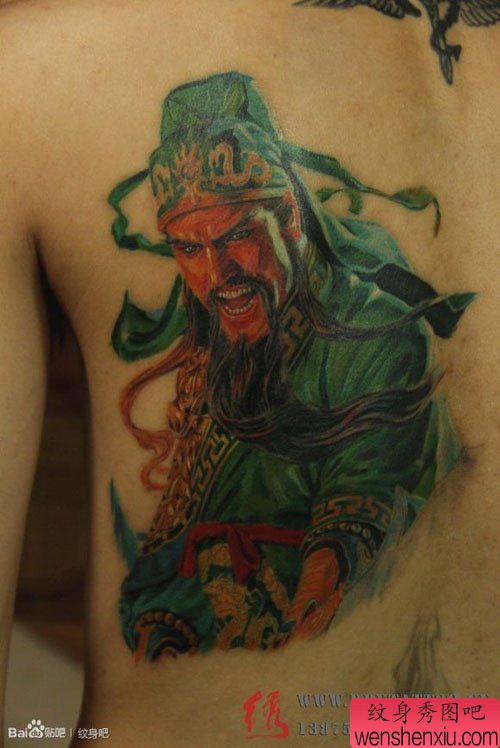 后背很酷帅气的关公纹身图案