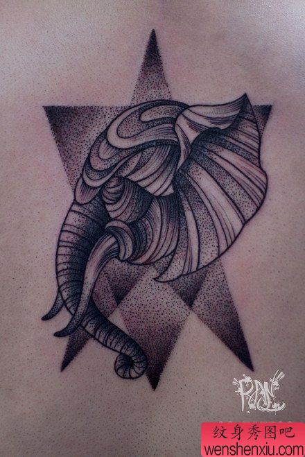 流行超帅的大象纹身图案