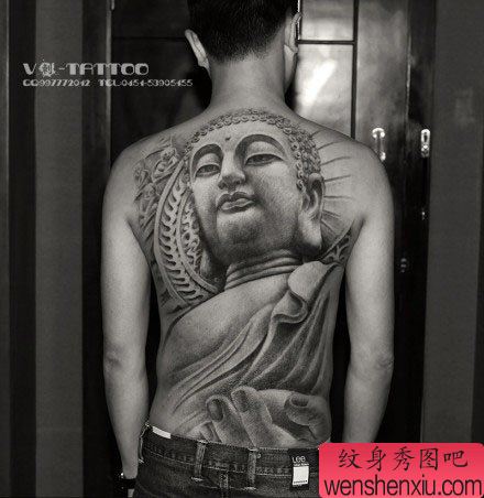 超帅经典的满背佛纹身图案