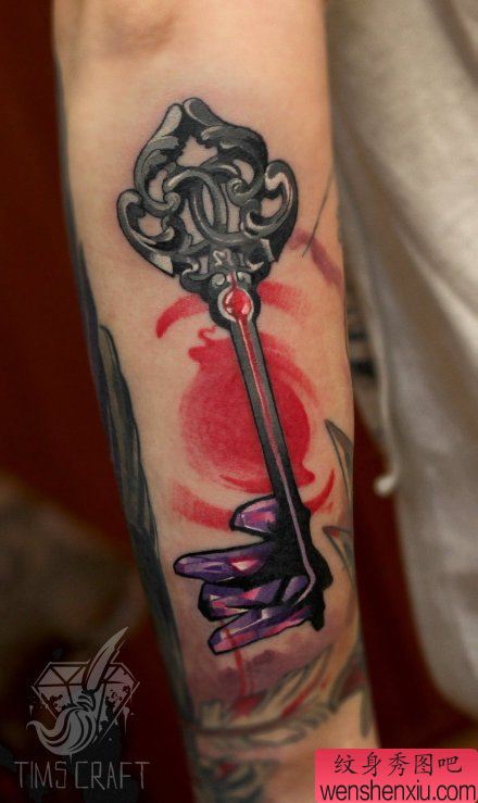 手臂流行的一幅欧美钥匙纹身图案