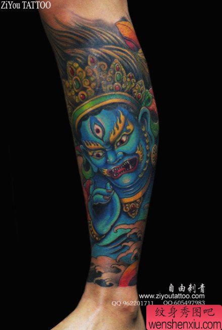 腿部流行很帅的大黑天纹身图案