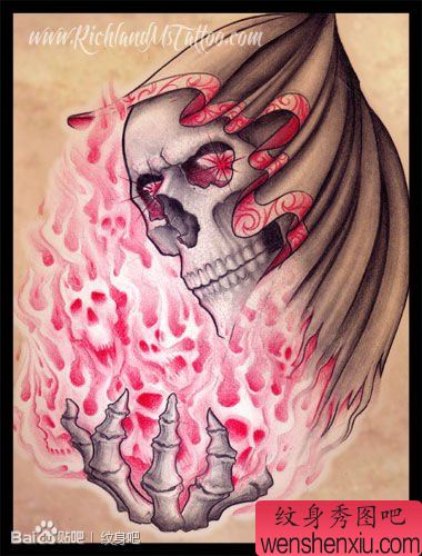 流行很酷的一幅骷髅纹身图案