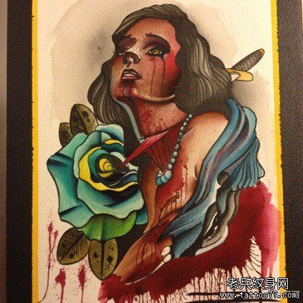 一路另类血腥被砍的美女纹身手稿