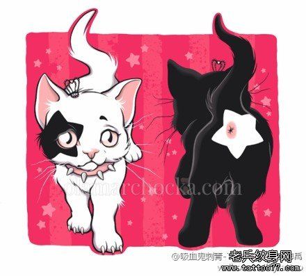 一组可爱的猫咪纹身手稿