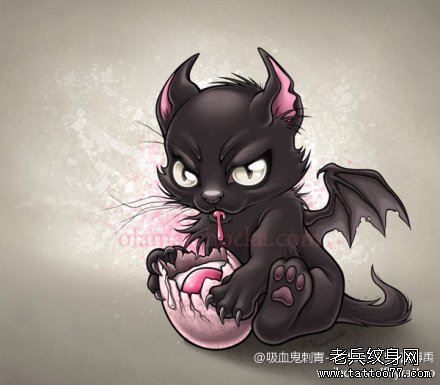 一幅可爱流行的小猫咪纹身图案