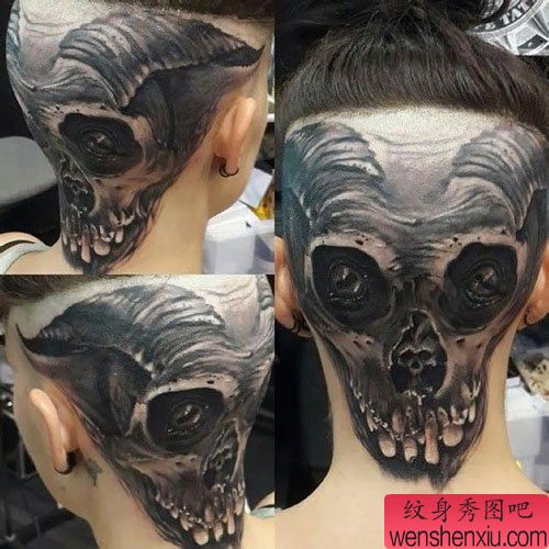 头部流行很酷的骷髅纹身图案