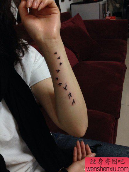 手臂小巧流行的小鸟纹身图案